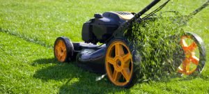 mowing a lawn